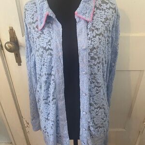 Free People Blue Lace Button-Up Top